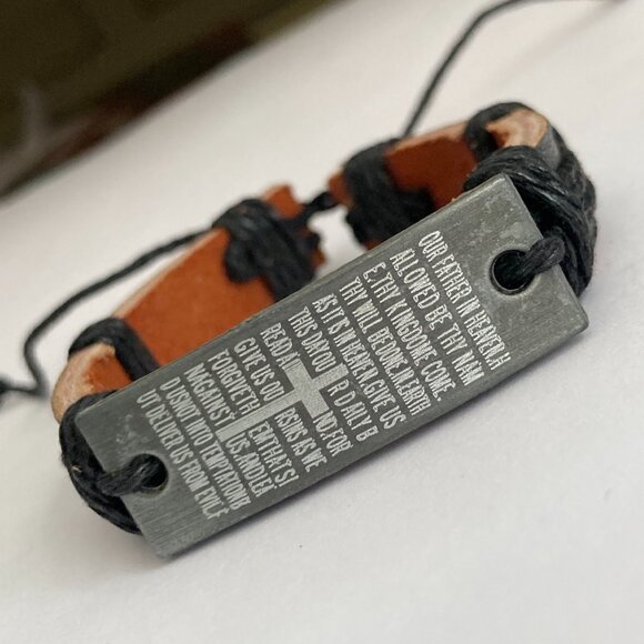 Vintage The Lords Prayer Leather Bracelet Mens Womens Adjustable Rope Catholic - Picture 5 of 10